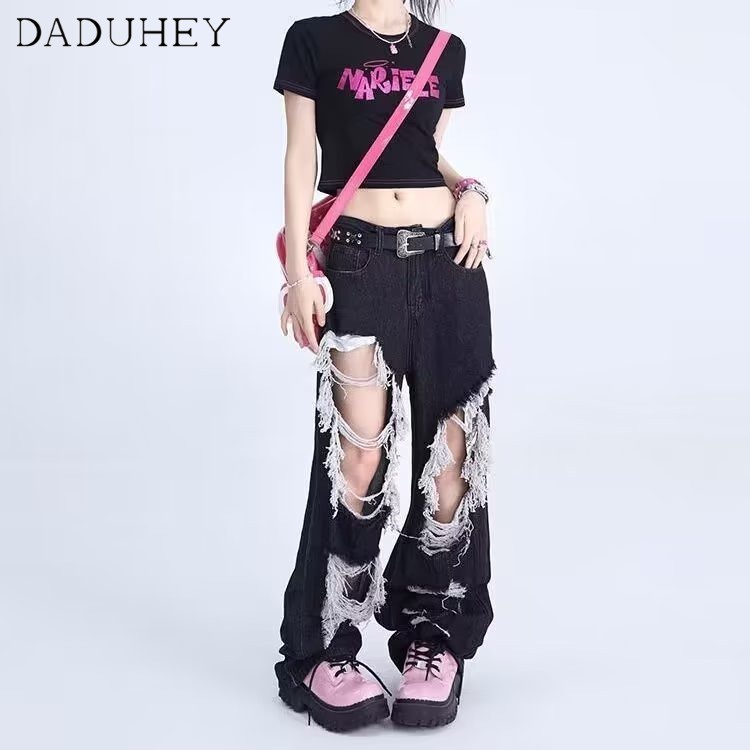 Ảnh DaDuHey New American Ins High Street Hip Hop Jeans WOMEN'S Niche High Waist Loose Wide Leg Pants Trousers 2