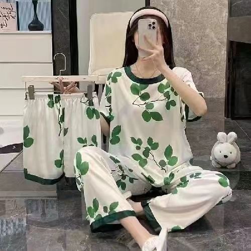 Váy 2 dây Bộ Đồ Ngủ Ba Món Bằng Lụa Sữa In Hoạt Hình Dễ Thương Dành Cho Bạn Nữ [Lff0704]