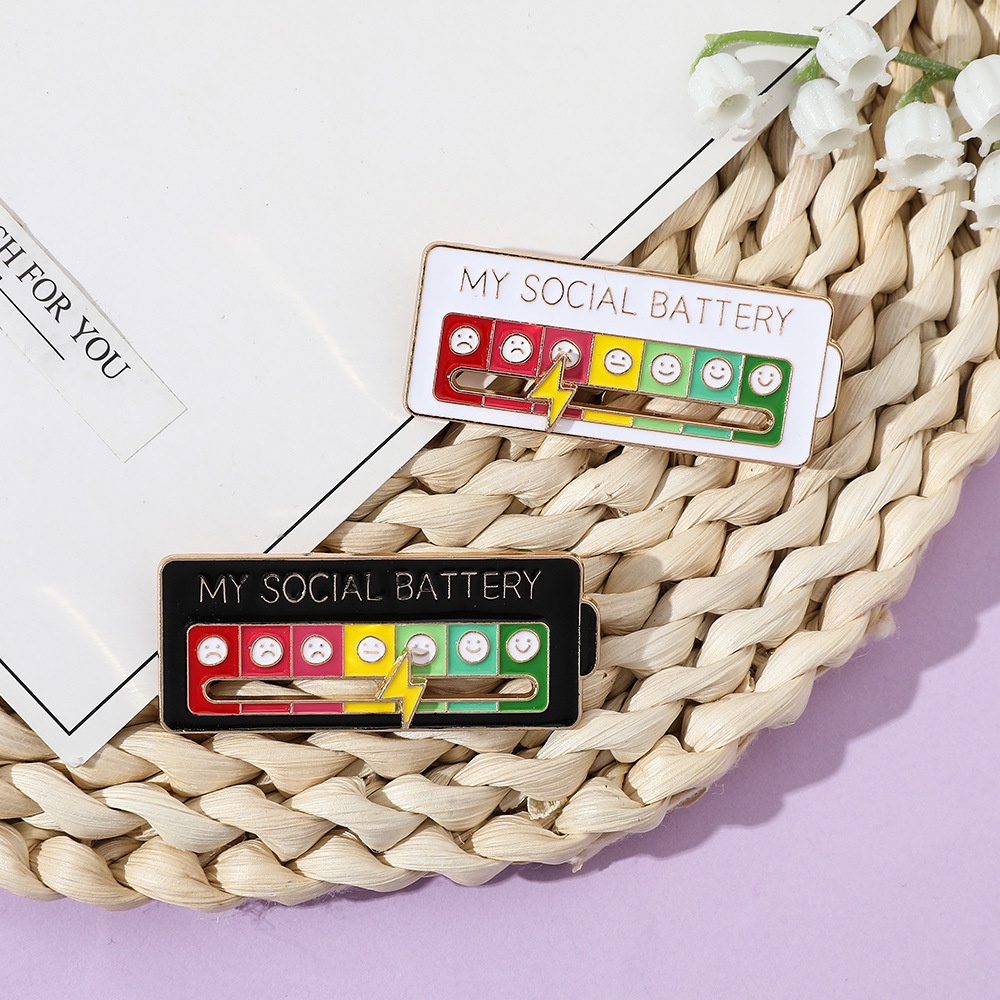 [Yunyuan] Huy Hiệu Kim Loại Đeo Ngực Tháo Rời Được Hình Pin Xã Hội Xã Hội 40X15Mm MY SOCIAL BATTERY