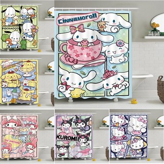 Rèm tắm Sanrio Polyester chống thấm, họa tiết Cinnamoroll/Kuromi/Hello Kitty/Melody, bộ có móc, trang trí phòng tắm trẻ em