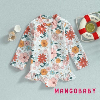 Mgg-kids Bé Gái Đồ Bơi Mùa Hè Hoa Dài Tay Dây Kéo Xù Áo liền quần Đồ Bơi Đi Biển Tắm Phù Hợp Với