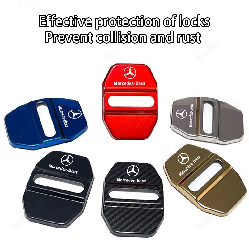 Set 4 ốp bảo vệ khóa cửa ô tô Mercedes-Benz bằng thép không gỉ cho GLE/Sprinter/C-Class/GLC/A-Class/CLA/E-Class/V-Class/GLA