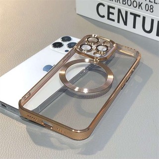 Ốp sạc không dây từ tính thời trang cho iPhone 13 12 11 Pro Max 14 Vỏ bảo vệ ống kính silicon mạ trong suốt sang trọng