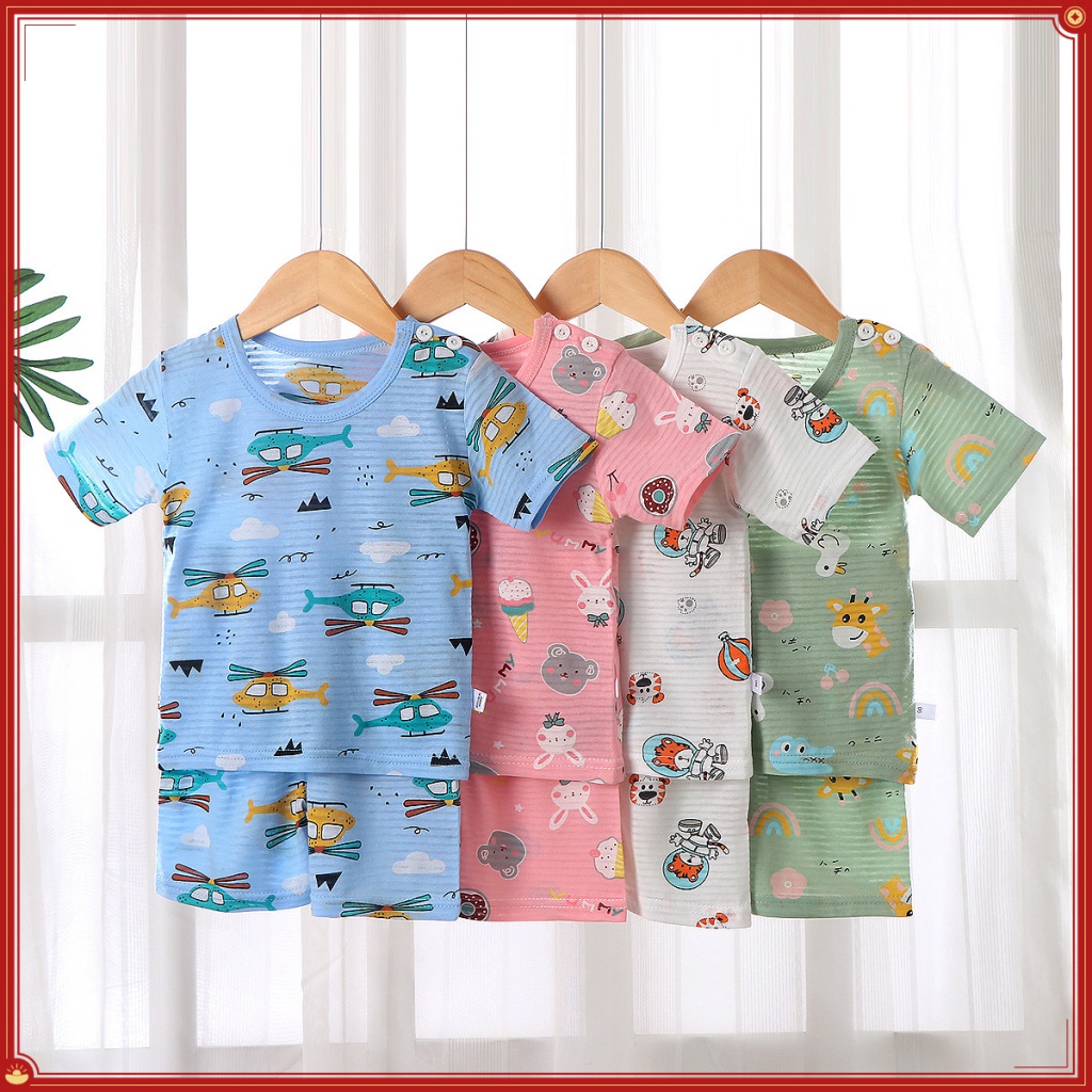 Trẻ Em Quần Short Tay Ngắn Phù Hợp Với Phong Cách Mới Bé Trai Bé Gái Áo Thun Quần Áo Trẻ Em 4ZM5