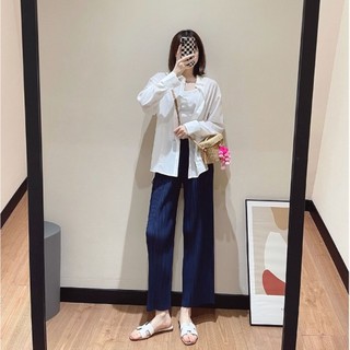 Quần xếp ly thẳng Miyake Slimer Look Quần ống rộng đến mắt cá chân thông thường