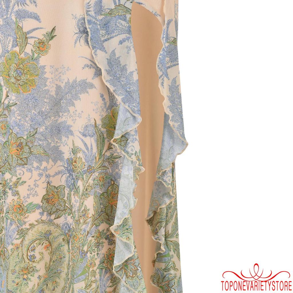 Topone-nữ Quấn Ngực Bodycon Đầm In Hoa Dây Xù Xù Khe Lưng Đầm Dài Mùa Hè