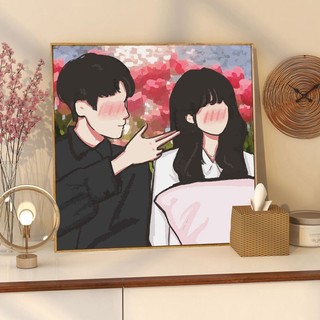 MOZI✨người yêu 40*40cm tranh tô màu theo số tranh sơn dầu số hoá tranh số hóa theo yêu cầu tranh tô màu theo số theo yêu cầu tranh số hóa sơn acrylic Tranh Sơn Dầu Trang Trí Hình Cặp Đôi (Tự Sơn)