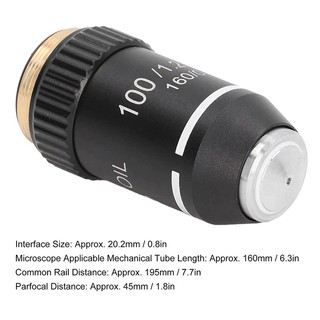 195 Ống kính mục tiêu màu đen Achromatic 100X Giao diện mục tiêu công suất cao dầu