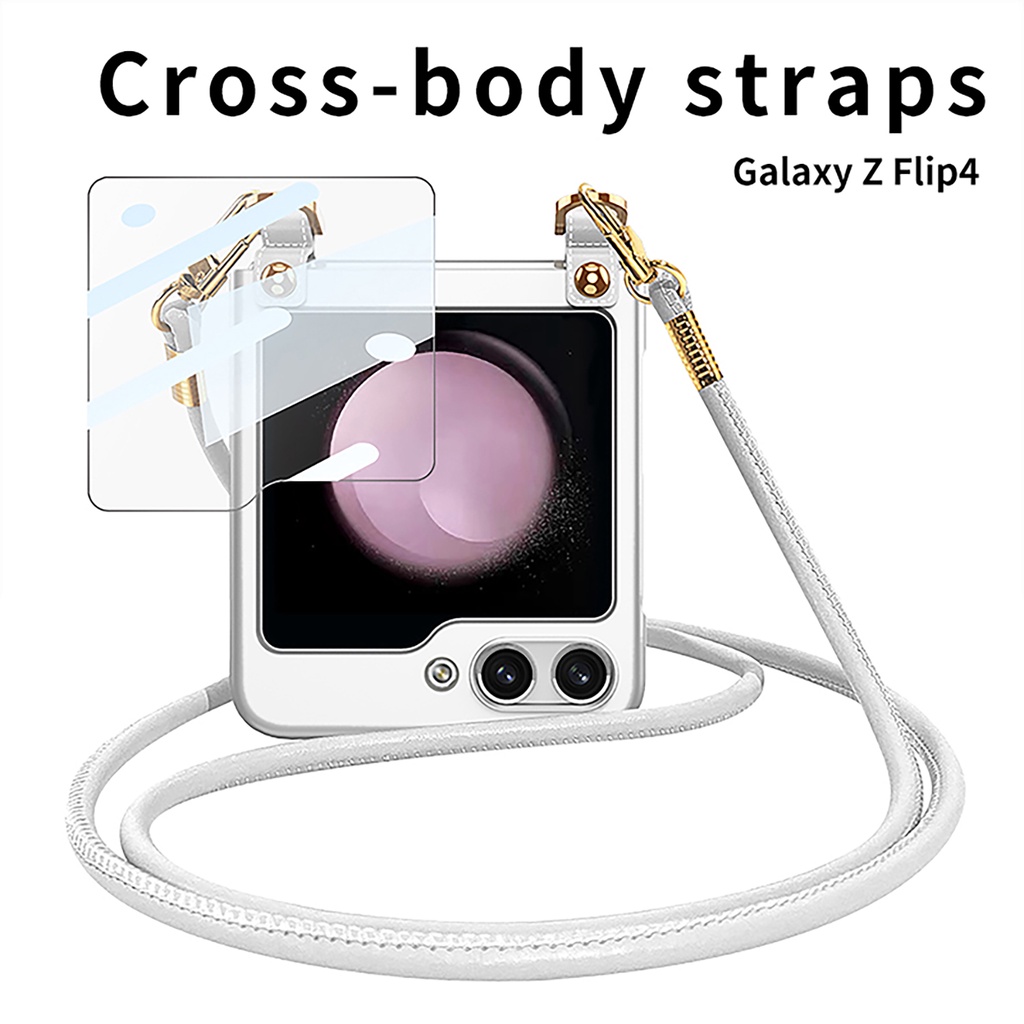Ốp Điện Thoại Phim Gương Đeo Ngang Cho Samsung Galaxy Z Flip 5 4 6 Flip6 Flip4 Flip5 5G Vỏ Cứng Mạ Điện Chống Sốc