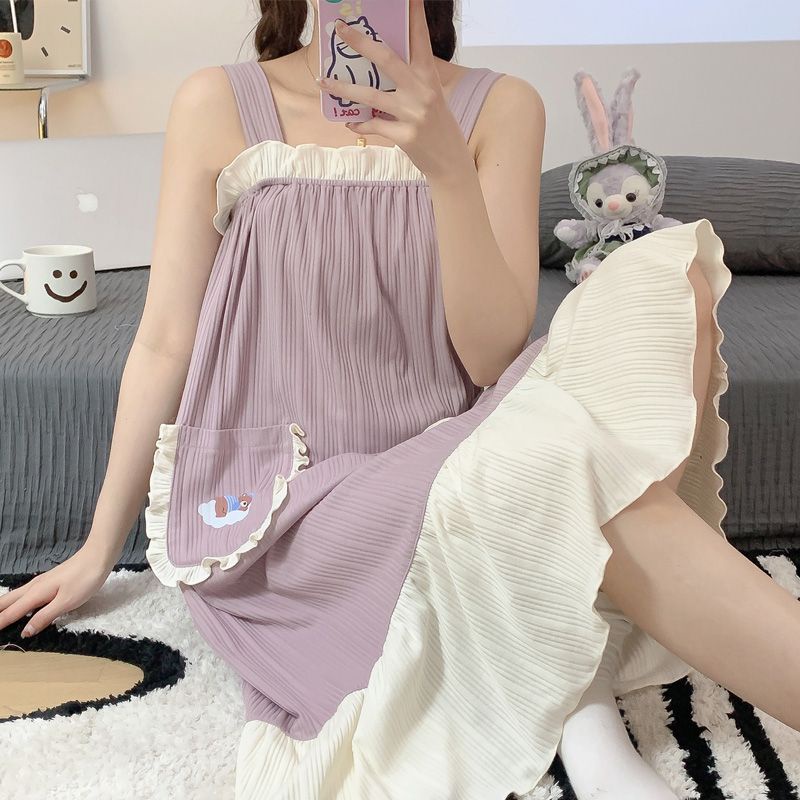 Đầm ngủ cotton tay ngắn phong cách công chúa thời trang mùa hè cho nữ lff0909
