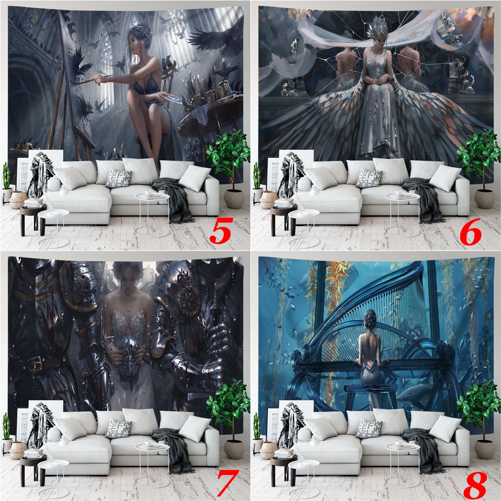 Thảm Treo Tường Trang Trí Phòng Ngủ Bằng Polyester In Hình Cô Gái Anime Ghostblade & Yan Haiqin & Aeolian