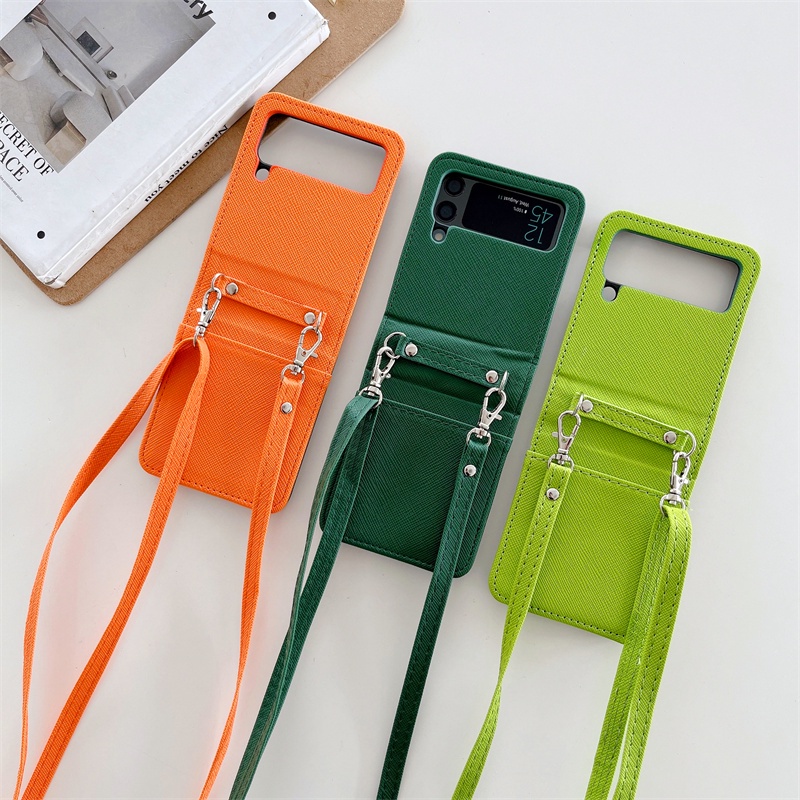 Ốp Điện Thoại Da Gập Có Ngăn Đựng Thẻ + Dây Đeo Chéo Thời Trang Cho samsung Galaxy z flip 4 z flip 3 5G z flip 4 3