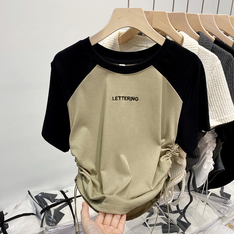 Áo thun ngắn tay thời trang SUXI Áo thun nữ dáng rộng bằng vải Cotton thêu hàng đầu mùa hè