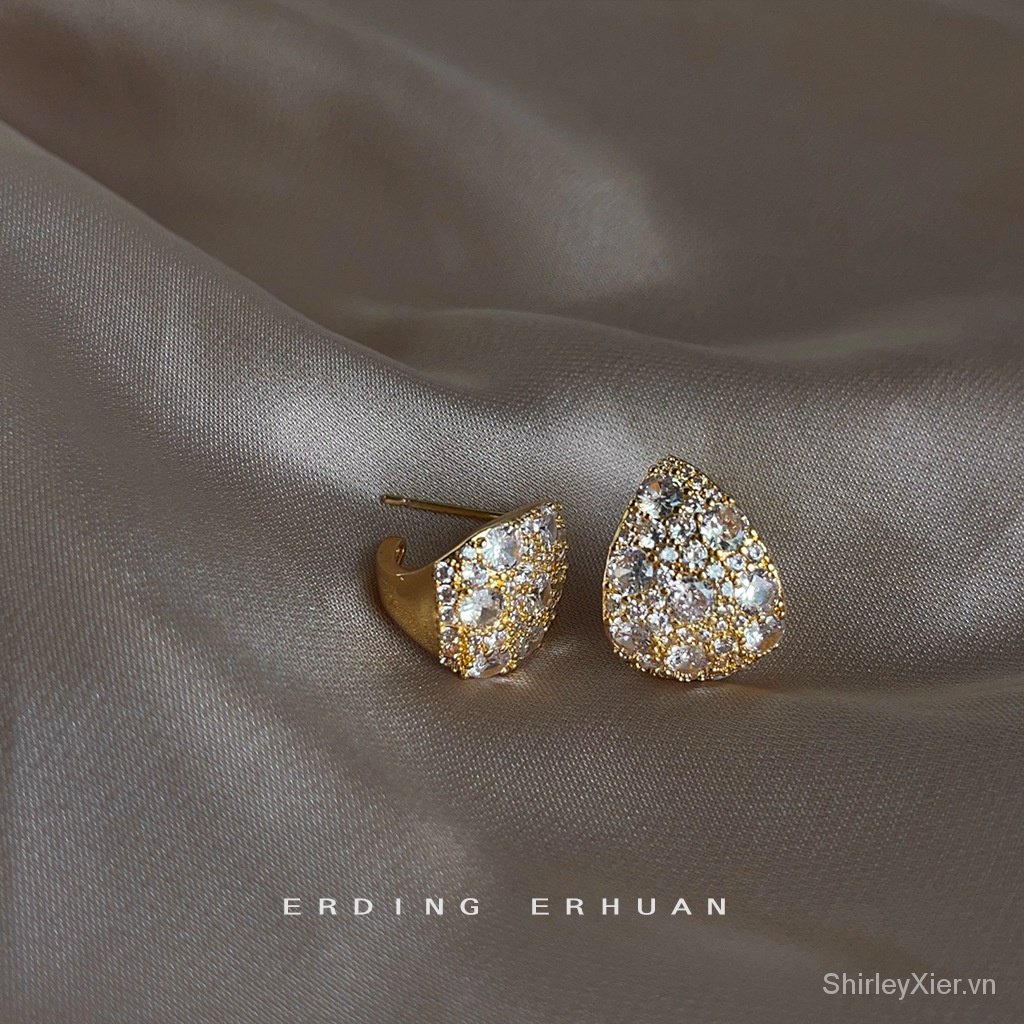 Bông Tai Mạ Bạc 14K Đính Đá Zircon Yếu tố tối giản Sáng bóng Cao cấp Phụ kiện thời trang nhẹ và sang trọng