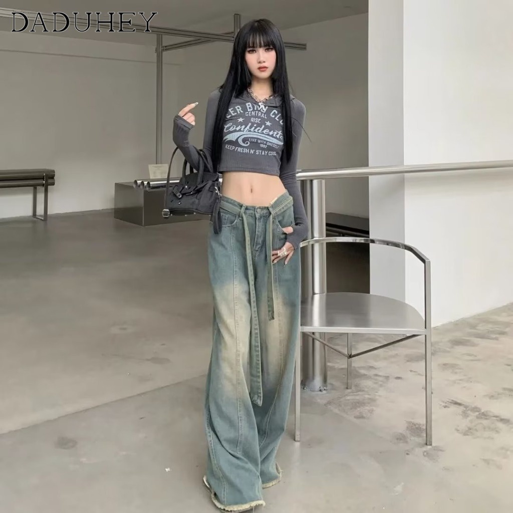 Ảnh DaDuHey New American Ins High Street Retro Hip Hop Jeans Niche High Waist Loose Wide Leg Pants Trousers 4