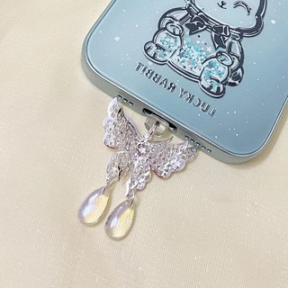 Nút Chống Bụi Cho Lỗ Cắm Điện Thoại Di Động Bằng Thủy Tinh Hình Hoa Bướm Giọt Nước Màu Bạc Chống Bụi