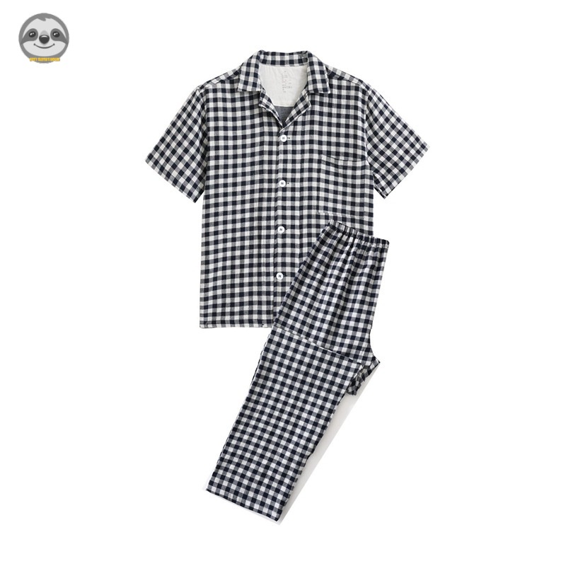 Phong Cách Nhật Bản muji Phong Cách / Áo Ngắn Tay / Quần Dài Hai Lớp Bằng cotton / Đồ Ngủ Dành Cho Cặp Đôi / Giản Dị