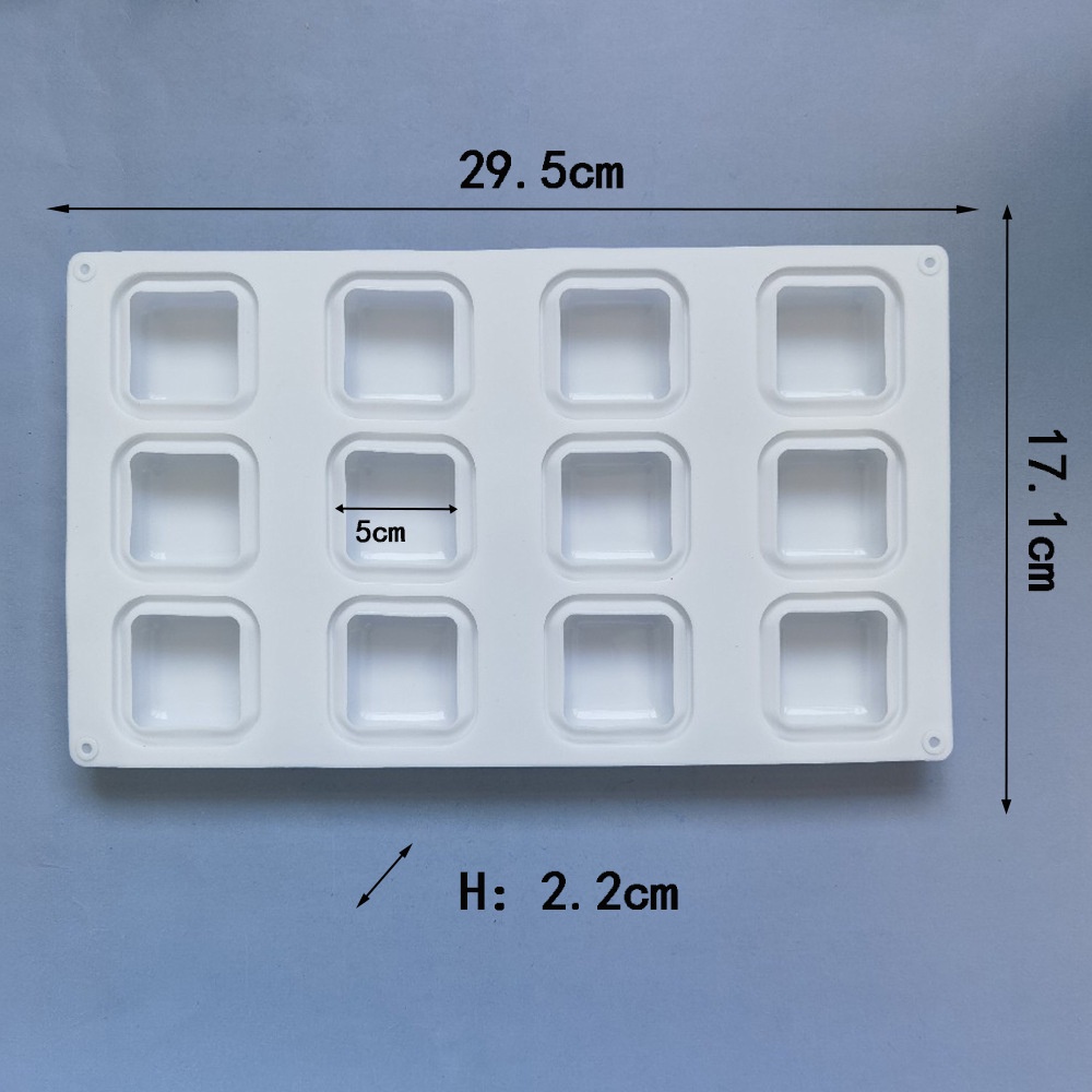 Khuôn Silicone 12 Ngăn Tạo Hình Góc Tròn / Vuông Làm Bánh / Xà Phòng / Pudding DIY