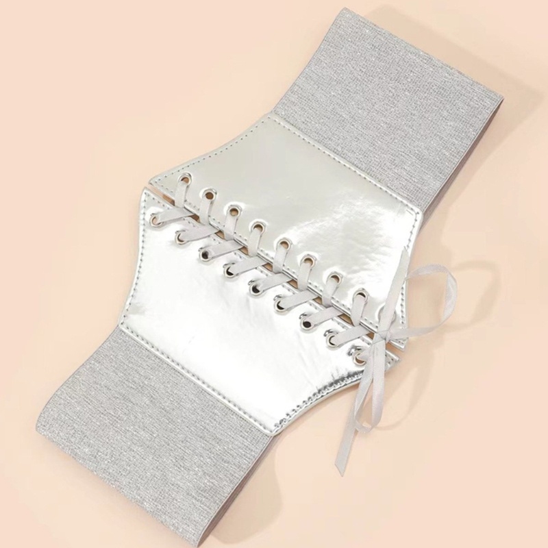 Dasbsug Bạc Corset Thắt Lưng Bạc Y2k Nữ Thắt Lưng Co Giãn Cho Đầm Rộng Đầm Thắt Lưng