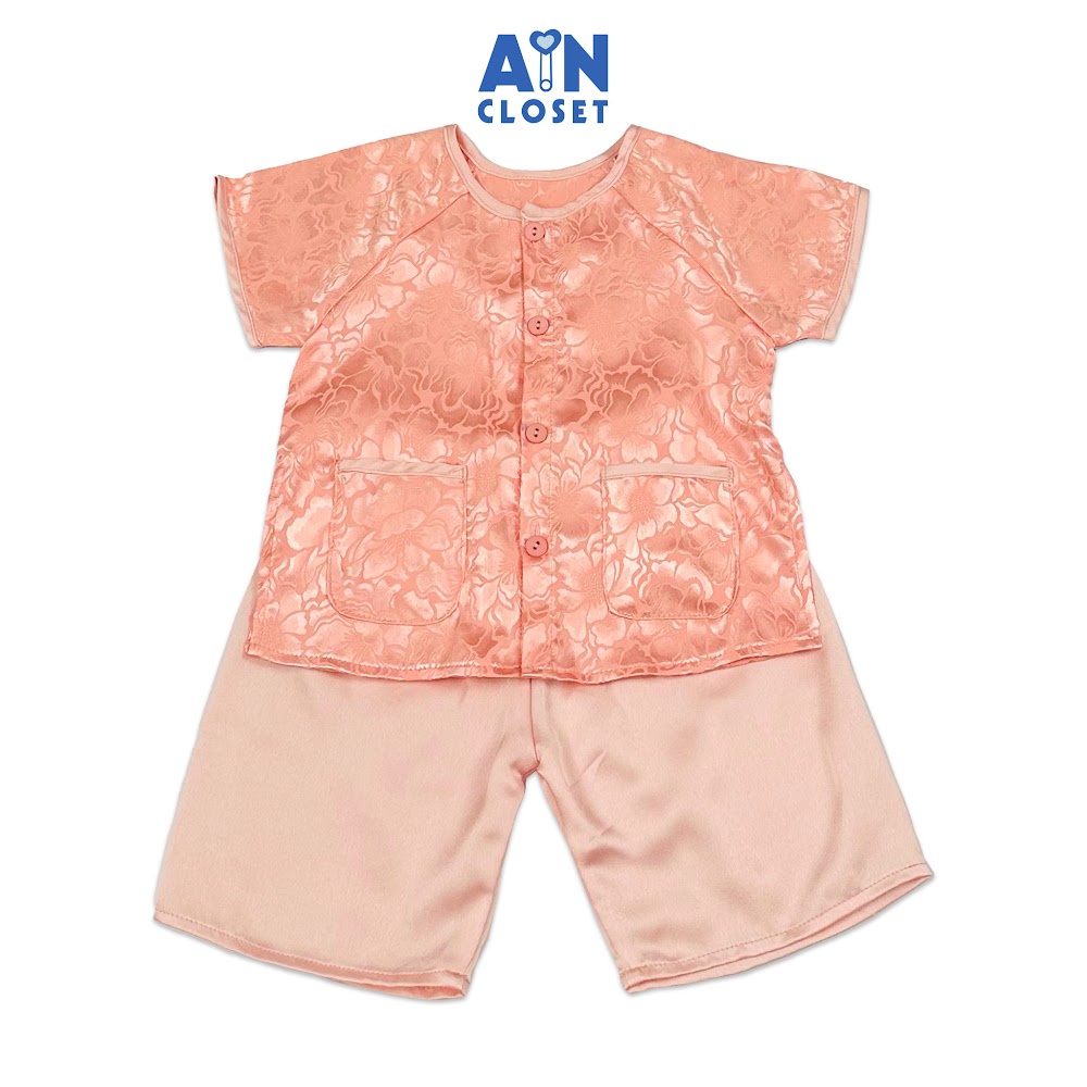 Bộ quần áo Bà Ba Lửng bé gái họa tiết Hoa Hồng Đào gấm lụa - AICDBGVCDTXV - AIN Closet