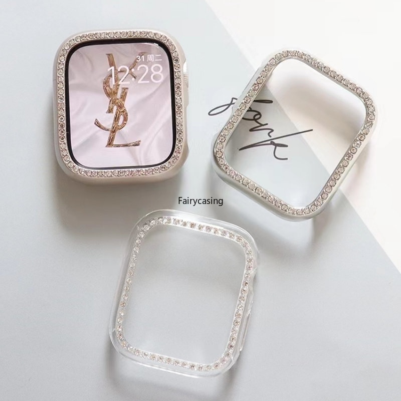 Ốp lưng kim cương cho Apple Watch 11 10 9 8 7 6 5 4 3 2 1 SE, bảo vệ, Bling, 38/40/41/42/44/45/46/49mm, Ultra 2
