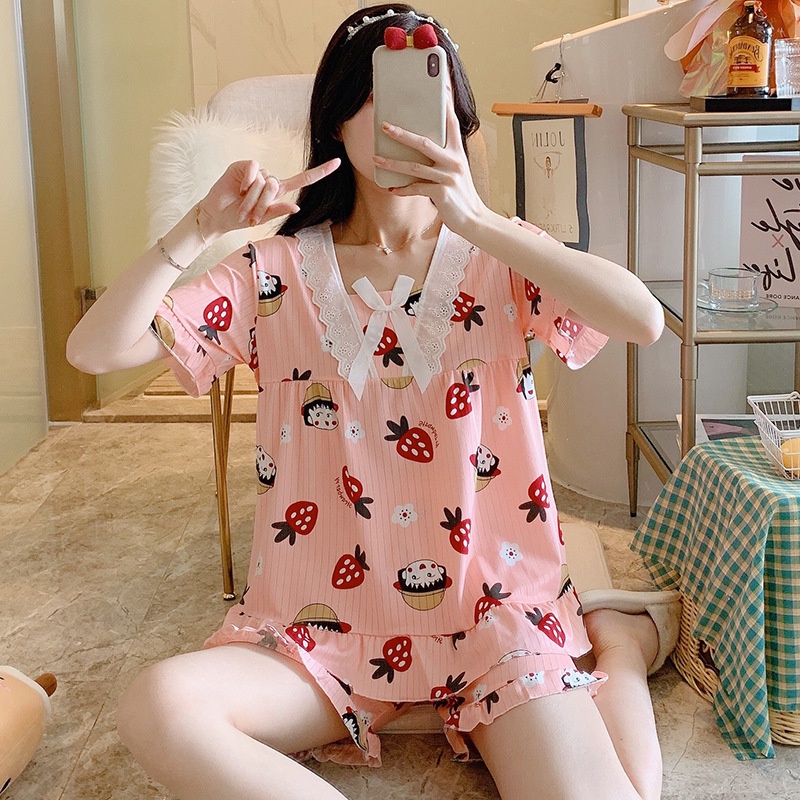 Bộ Đồ Ngủ Tay Ngắn Dáng Rộng Thời Trang Mùa Hè Cho Nữ [luyoo32]