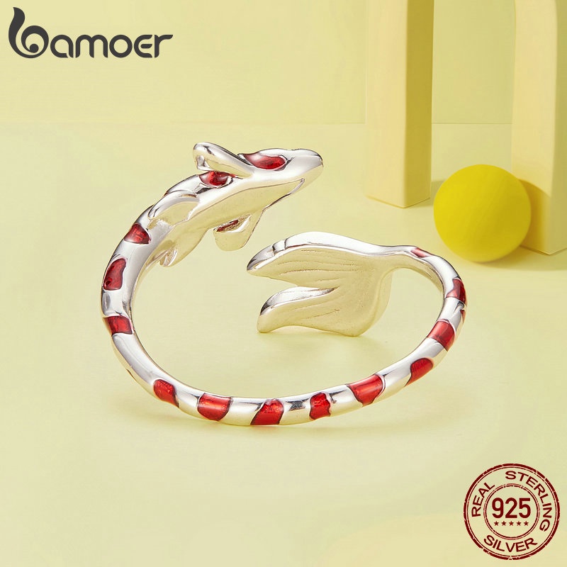 BAMOER Nhẫn Hở BạC 925 HìNh Cá Koi Và Cá Voi ThờI Trang Cho Nữ