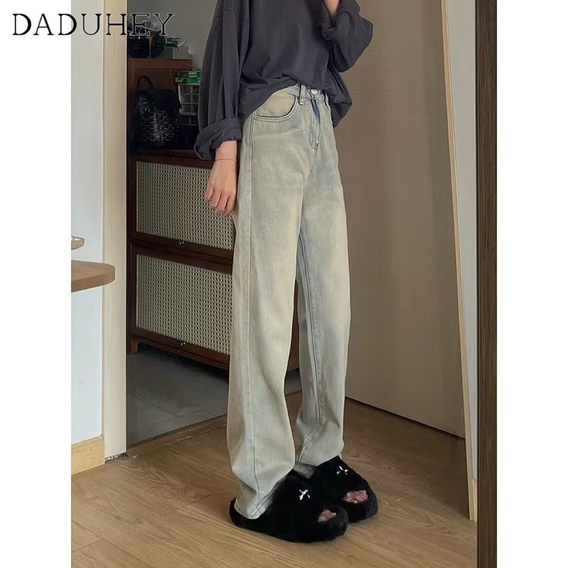 Ảnh Quần jean dài DADUHEY size lớn dáng suông cạp cao retro đường phố cao cấp kiểu Mỹ 4