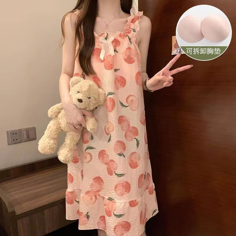 Váy ngủ 2 dây Suông  Đầm Ngủ Sát Nách Vải Cotton Có Mút Đệm Ngực Tháo Rời Được 100kg Thời Trang Mùa Hè Dễ Thương Cho Nữ Lff0626