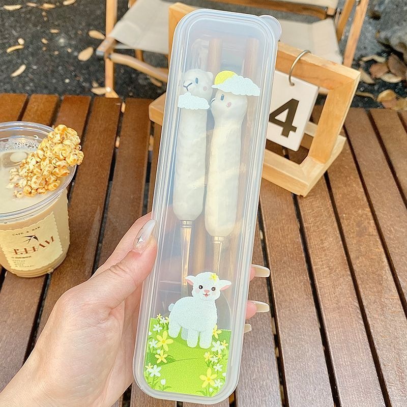 Bộ Muỗng Đũa Nĩa Inox Hình Alpaca Cute Có Hộp – Đồ Ăn Cá Nhân Mang Đi