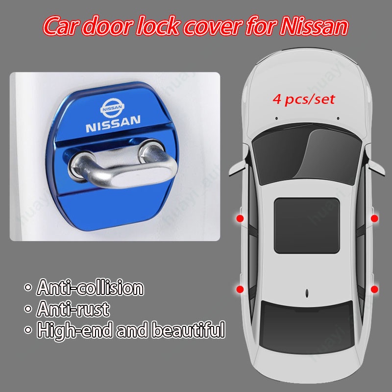 Set 4 Ốp Bảo Vệ Khóa Cửa Xe Hơi Nissan Kicks Navara Versa Np300 Sentra Versa March Nv350 Caravan X-trail Almera Bằng Thép Không Gỉ