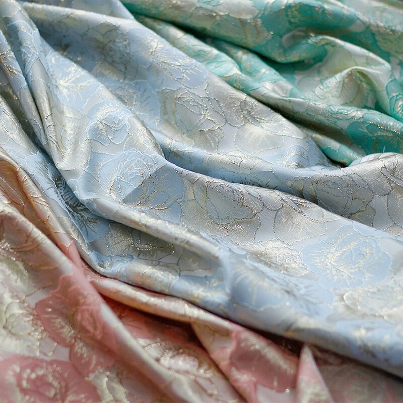 1 Mét Sợi Vàng Lụa Jacquard Vải Hoa Hồng Giảm Vải Thêu Vải Trang Trí Hoa Thổ Cẩm Vải Tự Làm Đầm TJ8146