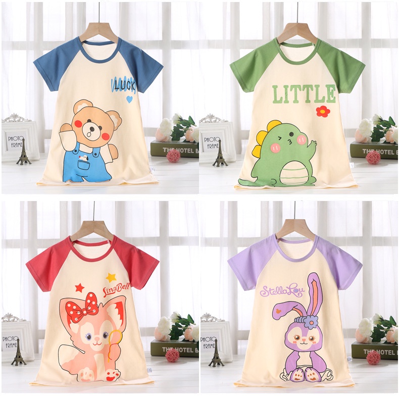 100-150cm Bé Gái Váy Ngủ Cotton Nguyên Chất Mùa Hè Phong Cách Mới Bé Gái Tay Ngắn Điều Hòa Quần Áo Phiên Bản Hàn Quốc Phong Cách Mỏng Quần Áo Gia Đình Bộ Đồ Ngủ Trẻ Em Váy Ngủ
