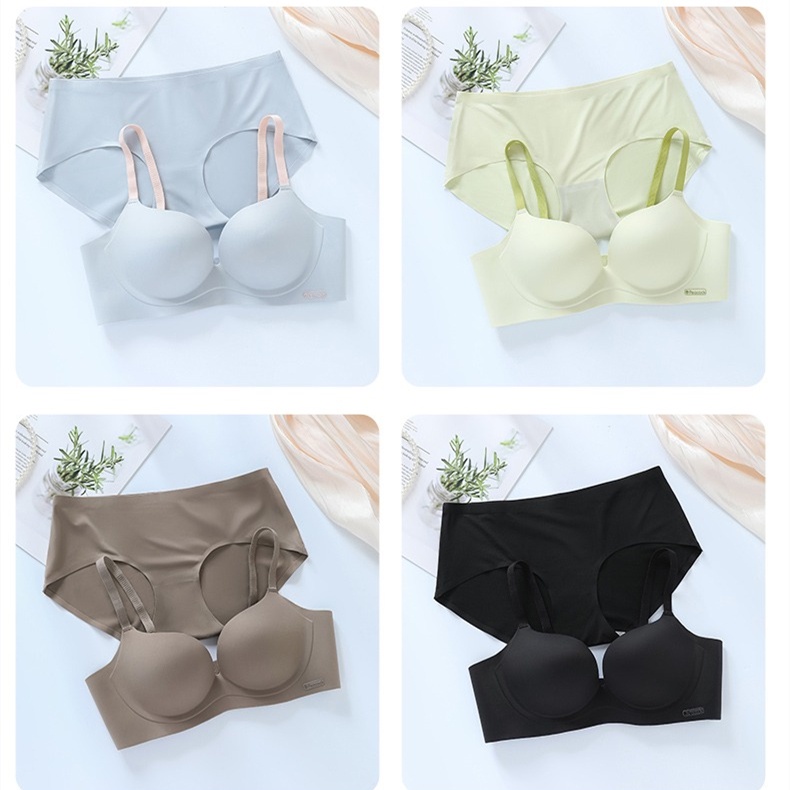 Set Áo Lót Nâng Ngực + Quần Lót 3 / 4 Cúp Nhỏ Màu Sắc Tương Phản Quyến Rũ Cho Nữ