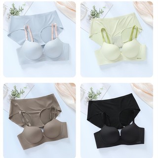 Set Áo Lót Không Đường May + Quần Lót 3 / 4 Cup + Áo Lót Nâng Ngực Mềm Mịn Quyến Rũ Dành Cho Nữ