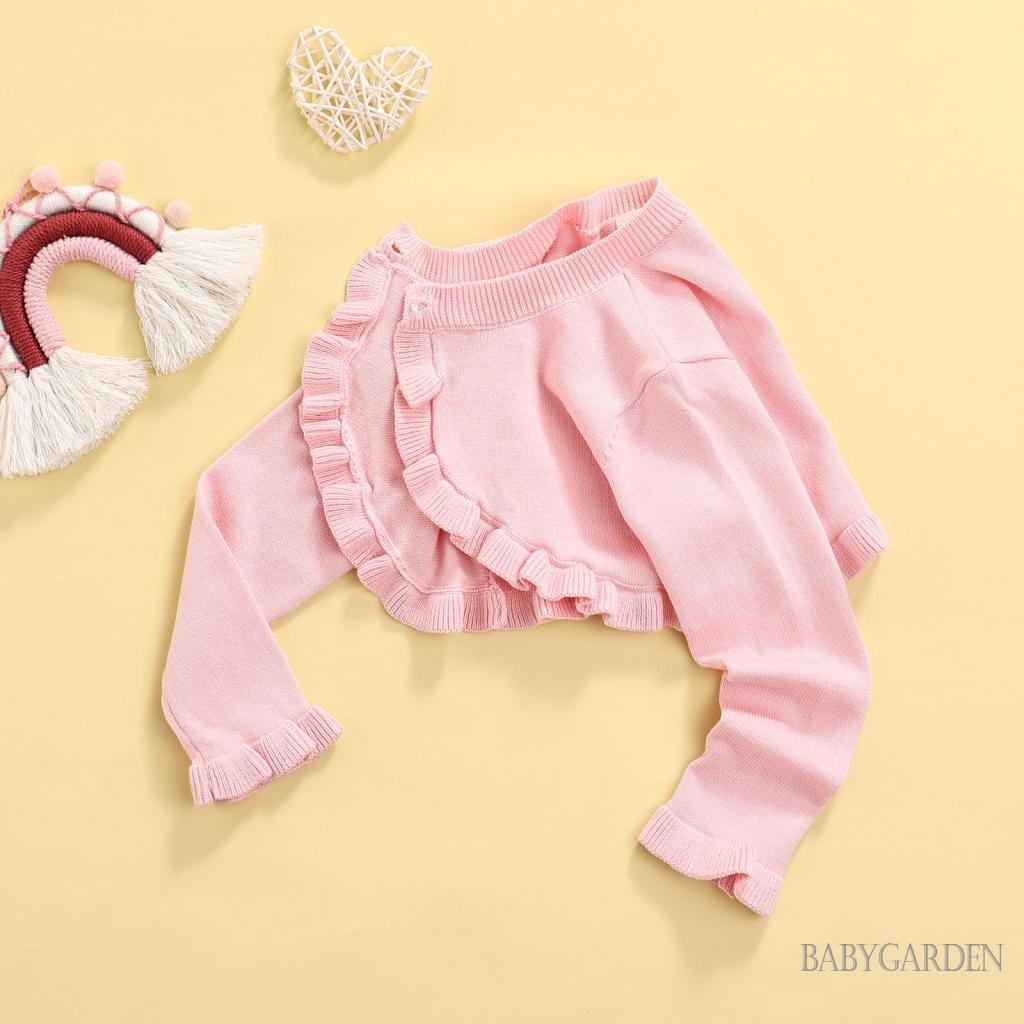 Áo Cardigan Dệt Kim Tay Dài Cổ Tròn Màu Trơn Cài Khuy Đơn Giản Cho Bé Gái 1-6 Tuổi