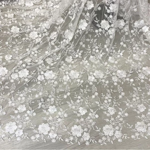 Vải gạc đính cườm Ngọc trai Sequin thêu DIY Váy cưới Vải