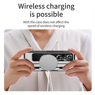 Ốp điện thoại trong suốt mạ điện Samsung Z Fold 6 5 bản lề màn hình phim bao gồm tất cả Vỏ điện thoại Z Fold 5 chân đế Vỏ Pc trong suốt