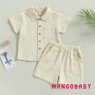 Bộ Quần Short Bé Trai MGG-Baby Kids, Áo Sơ Mi Đóng Nút Tay Ngắn Có Quần Short Eo Co Giãn