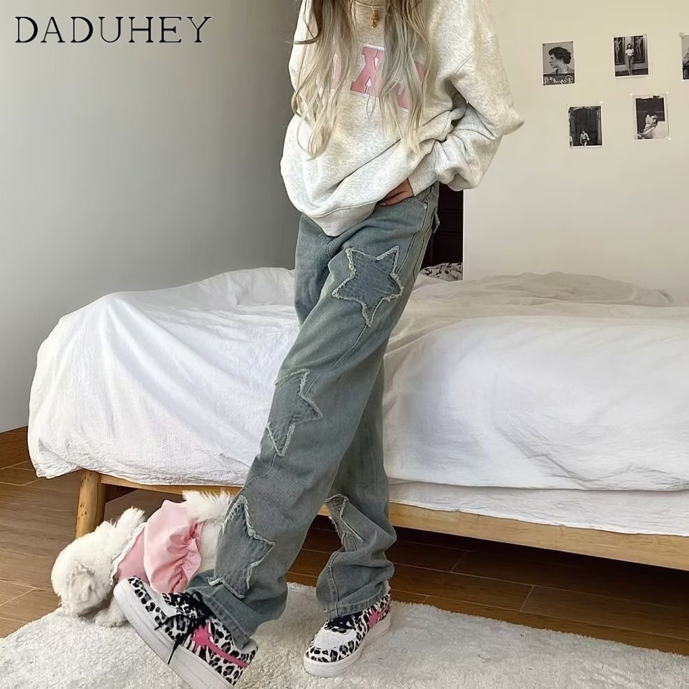 Ảnh DaDuHey New American Ins High Street Hip Hop Retro Jeans WOMEN'S Niche High Waist Wide Leg Pants Trousers 3