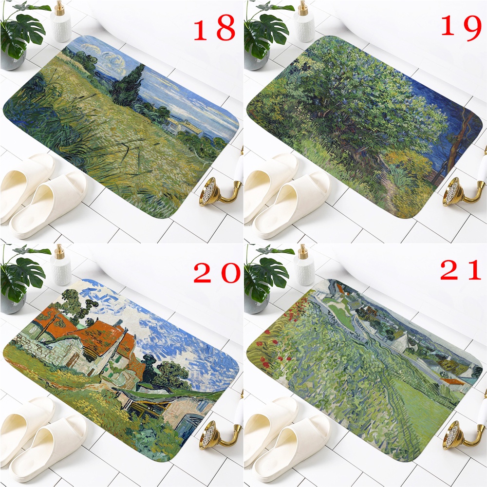 Thảm lót cửa chùi chân Chống Trượt In Hình Tranh Sơn Dầu Van Gogh Kích Thước 60x40cm