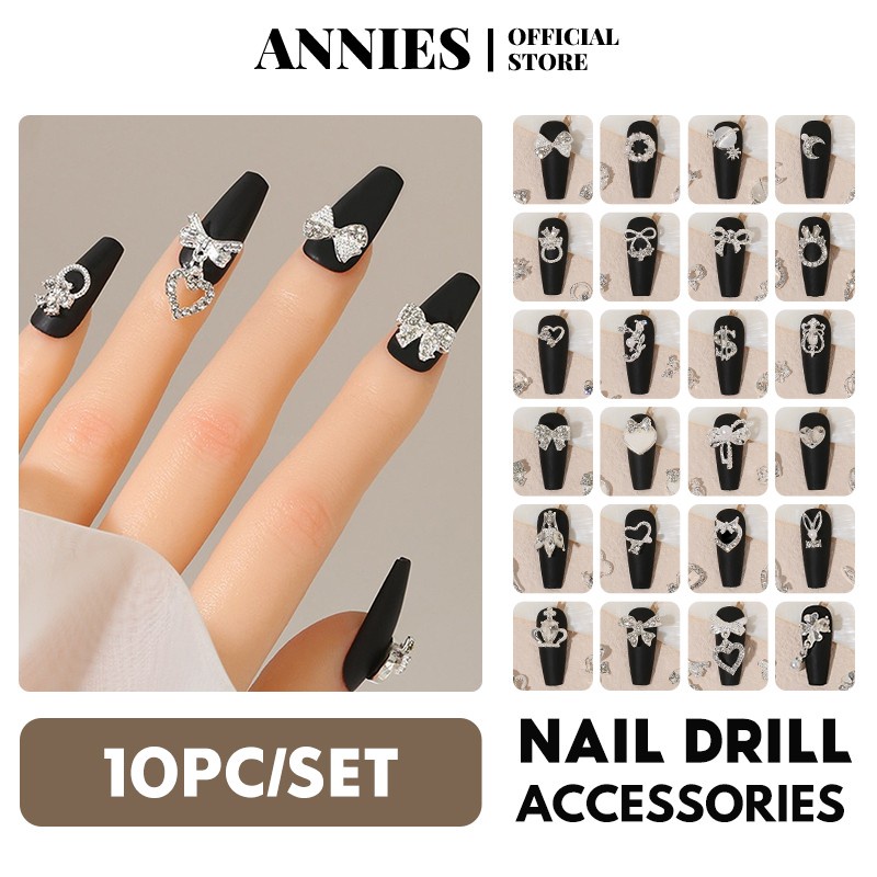 Bộ 10 phụ kiện trang trí móng tay ANNIES bằng hợp kim ngọc trai sáng bóng 3D thời trang mới