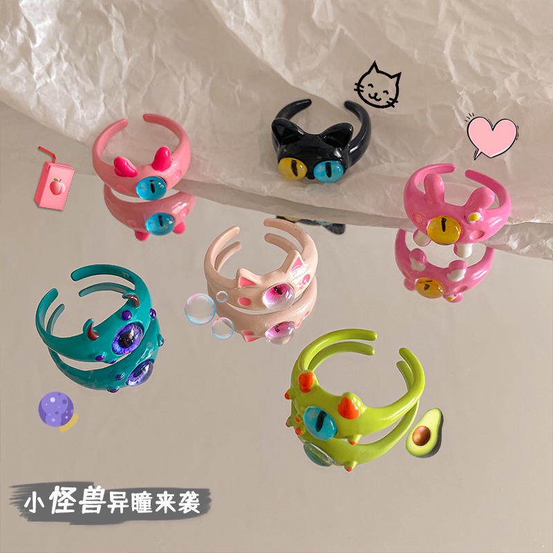 [Yunyuan] Nhẫn Hình Mèo Đen Vui Nhộn Cá Tính Cho Nữ nhẫn điều chỉnh hoạt hình