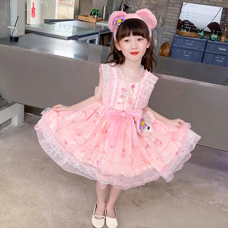 Stella Lou Linabell Đầm Công Chúa Lolita Thỏ Phối Lưới Hàn Quốc Cho Bé Gái Phù Dâu