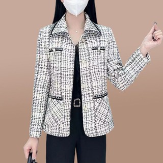 Xiaoxiang Áo Khoác Ngắn Dáng Rộng Họa Tiết Kẻ Sọc Thời Trang Xuân Thu 2023 Phong Cách Pháp Cho Nữ
