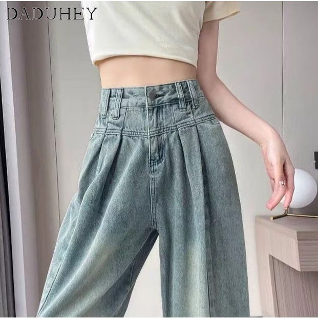 Ảnh Quần jean dài DADUHEY lưng cao ống rộng size lớn phong cách retro Mỹ đường phố mới 4