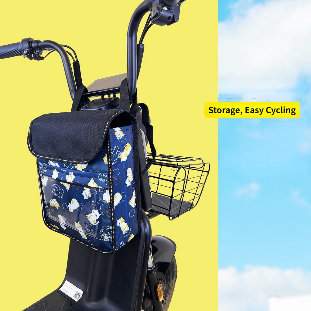Túi treo xe đạp điện đa năng, chống thấm nước, có màn hình cảm ứng cho điện thoại, bảo quản tay lái kèm túi mưa