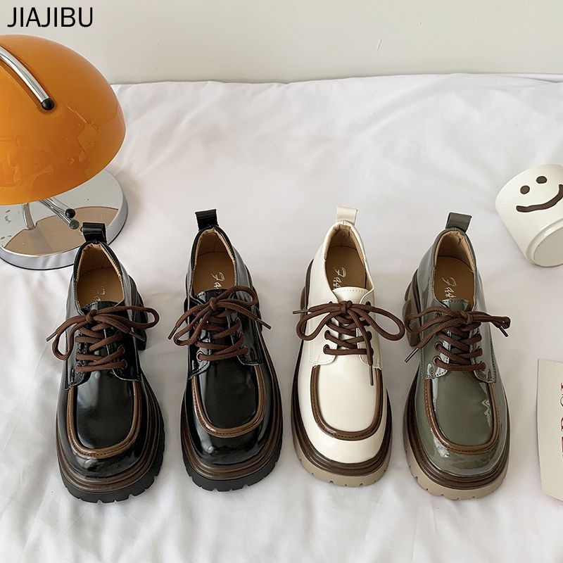 Giày nữ size lớn chất lượng cao 35-43 Giày Mary Jane Thời Trang Hàn Đồng phục JK Nhật Bản Giày lolita giày buộc dây oxford giày da chống trượt British Round Toe Small Leather Shoes Black High Heel School Shoes for Teen Girls Black Round Toe Doll Shoes