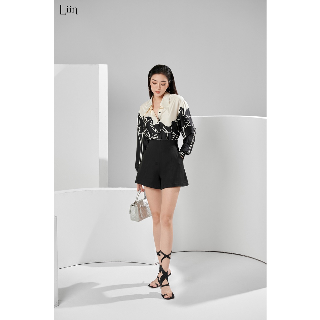 Áo đen họa tiết phối be sang trọng lịch sự Liin Clothing SM4917