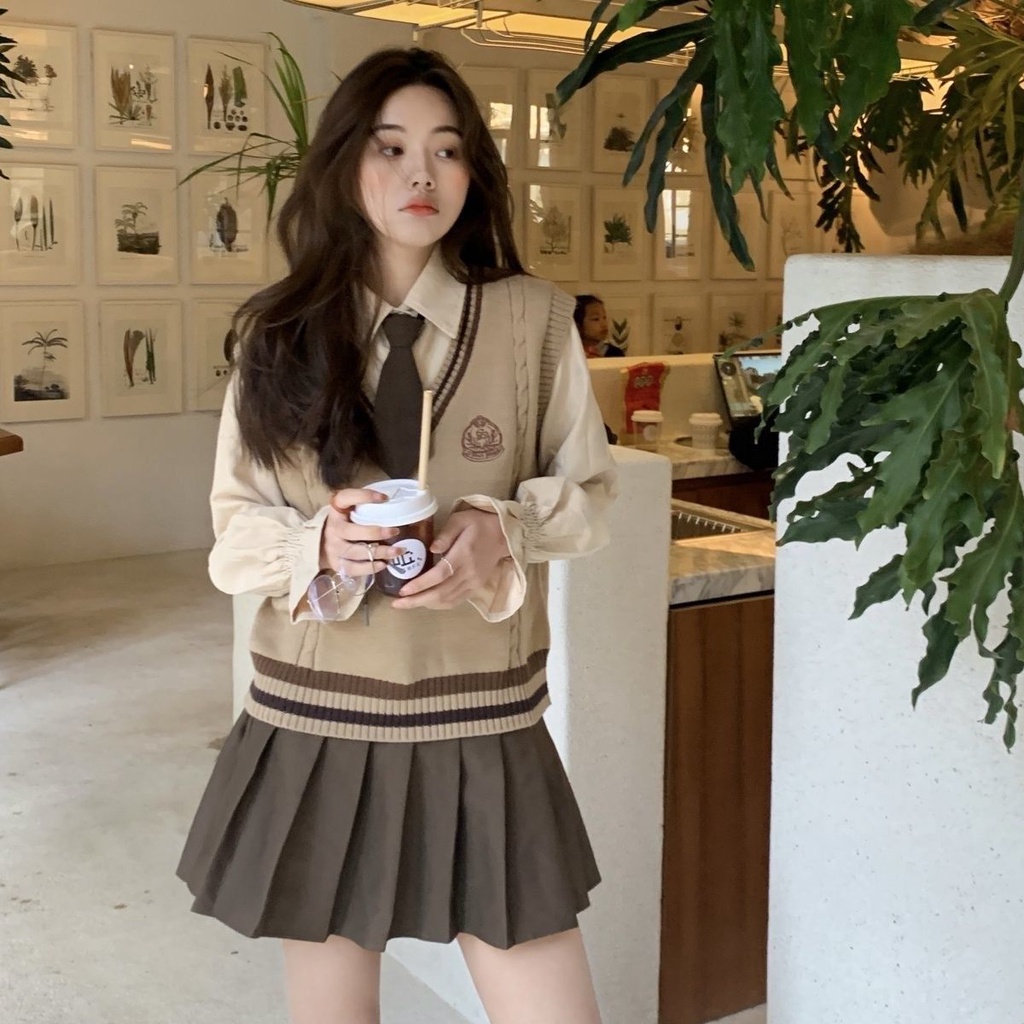 [YU]Set 3 Món Kèm Cà Vạt, Phong Cách Nữ Sinh Học Đường Trẻ Trung Dành Cho Bạn Gái